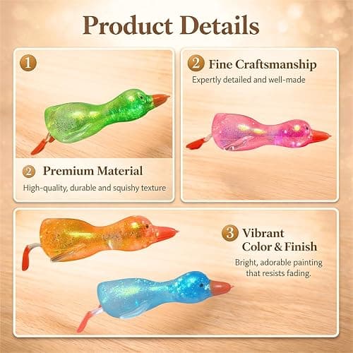 Glitter Duck Squishies, 4Pcs Slow Rising Stress Relief Squeeze Fidget Toy | Cute Animals Sensory Soft Squishy for Anxiety Relief, Perfect for Adults & Kids Birthday Gifts thumbnail 2