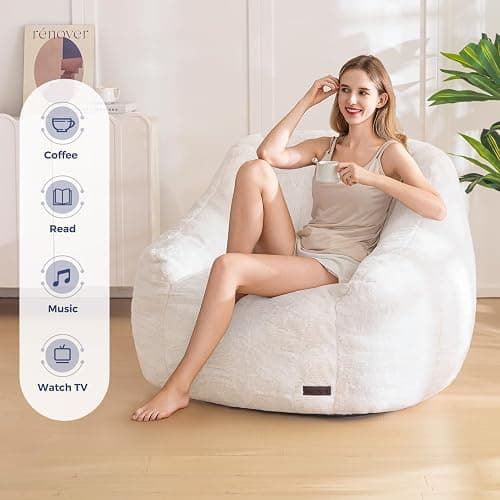 MAXYOYO Bean Bag Chair, Comfy Bean Bag Sofa with Back Support, Faux Fur Bean Bag Chair for Adults and Kids, Stuffed Floor Sofa for Living Room, Bedroom, Apartment, Beige thumbnail 3