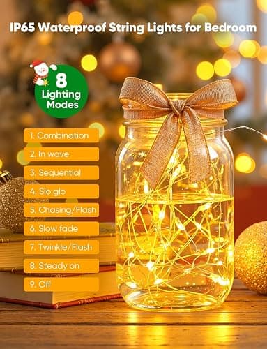 Minetom 12 Pack Fairy Lights Battery Operated String Lights, 8 Modes & Timer, 7ft 20LED Waterproof Silver Wire Twinkle Lights, Firefly Starry Moon Lights for Mason Jars DIY Christmas Wedding Party thumbnail 4