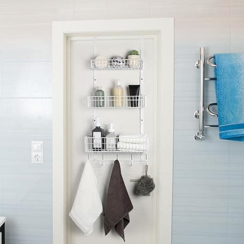 ETELI Over The Door Basket Organizer with 3 Mesh Baskets and 5 Hooks Heavy Duty Pantry Door Organizer Back of Door Storage Rack for Bathroom, Kitchen, Office, White thumbnail 6