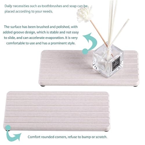 NiuYichee 2 PCS Water Absorbent diatomite Coasters, 8.3" x 4" Water Absorbing Stone Tray for Sink, Stone Drying mat for Kitchen Counter, Stone soap Tray Used for Hand Soaps & toiletries & Plants thumbnail 7