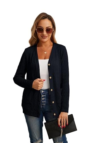 GRECERELLE Womens Lightweight Cardigan Sweater Long Sleeve Button Down Ribbed Knit Outerwear Open Front Tops with Pockets thumbnail 7