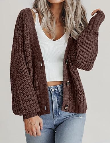 Zeagoo Women's 2025 Fall Chunky Knit Cardigans Open Front Long Sleeve V Neck Button Loose Cardigan Sweaters thumbnail 3