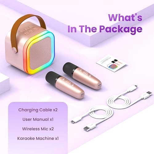 Mini Karaoke Machine for Kids Adults, 2026 TOP Birthday Gifts for Girls 3,4,5,6,7,8+Year Old Toddler Toys, Portable Bluetooth Speaker with 2 Wireless Karaoke Microphones Player Easter Gifts(Rose Gold) thumbnail 8