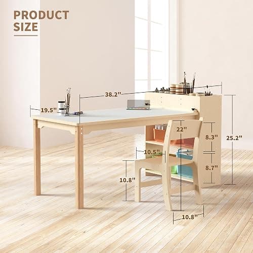 Puecrof Bureau Enfant avec Chaise en Bois de Bouleau – Table Créative avec Rangement pour Dessin, Bricolage et Jeu thumbnail 3