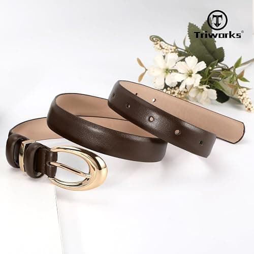TRIWORKS 2 Pack Women Leather Belt for Jeans Pants Fashion Ladies Skinny Faux Leather Belt with Gold Buckle thumbnail 4