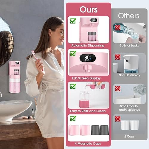 YenLove Automatic Mouthwash Dispenser for Bathroom,20.29 oz Touchless Electric Mouth Wash Dispensers Bathroom Accessories Set with 4 Magnetic Cups,4 Modes Wall Mounted Mouth Wash Dispenser for Home thumbnail 6