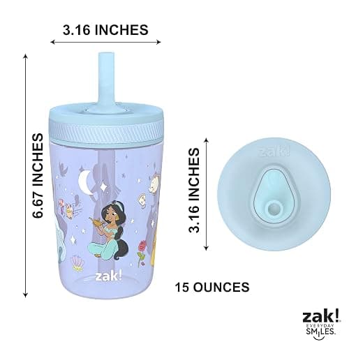 Zak Designs Disney Princess Kelso Toddler Cups For Travel or Home, 15oz 2-Pack Plastic Sippy Cups, Leak-Proof For Kids (Ariel, Aurora, Belle, Cinderella, Jasmine, Mulan, Rapunzel, Tiana) thumbnail 3