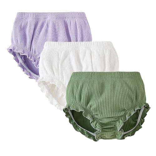SOBOWO 3-Pack Bloomers for Baby Girls Diaper Covers Ribbed Ruffle Solid Triangle Baby Girl Shorts Summer Toddler Underwear - Image 1