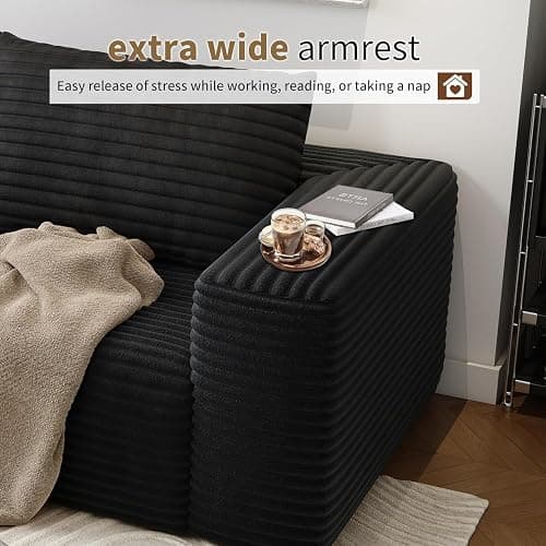 63" Cloud Loveseat Sofa, Boneless Deep Seat Corduroy 2-Seater(Black) | No assembly required; foam-filled floor design; space-efficient footprint for living rooms, apartments, bedrooms, and studios thumbnail 4