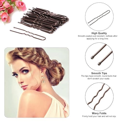 Cehony U Shaped Hair Pins, 200 Count Buns Waved Hair Pins for Updos with Box for Women Lady Girls Bobby Pins French Historical Hair Styling Pins Hair Accessories (Brown, 2.4 Inch) thumbnail 3