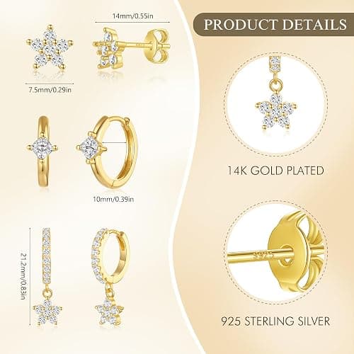 Angelady Gold Hoop Earrings Set for Women, Dainty 14K Gold Plated Flower Moon Cross Dangle Earrings, Hypoallergenic Huggie Hoop Earring Stacks, Stud Earrings for Women Trendy Jewelry Gift thumbnail 5