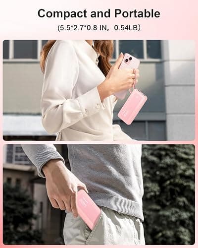 FlyKangaroo Powerbank mit integrierten Kabeln, 10000mAh, 22,5W Schnellladefunktion, USB-C LED-Anzeige, tragbares Ladegerät mit 6 Ausgängen & 2 Eingängen für iPhone, Samsung, Pixel, LG, Moto, pink thumbnail 7