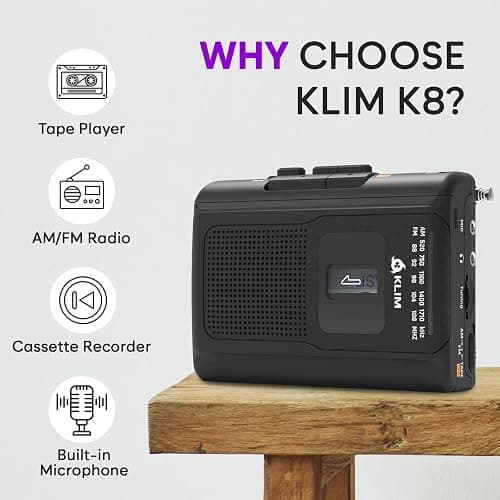 KLIM K8 Cassette Tape Player Portable + Cassette Recorder + New + AM/FM Walkman Cassette Player + Built-in Microphone & Speaker + Headphone Jack & Earphones thumbnail 2