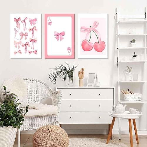 3Pcs Trendy Pink Bows Canvas Wall Art Preppy Watercolor Bows Wall Decor Pictures Girly Coquette Room Decor Aesthetic Posters Prints for College Apartment Bedroom Decoration 16x24in thumbnail 5