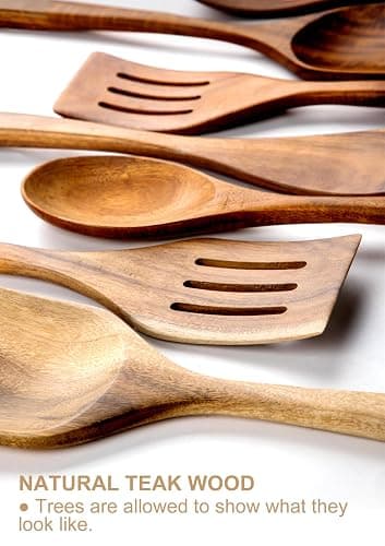 Nucookery Wooden Cooking Utensils Set with Holder, Teak Wood Utensils, Ceramic Holder for Countertop with Protection Cork Bottom, Nonstick Spoons, Cooking Spatula Set, 10 Pcs Kitchen Decor, (Sand) - Wood 10pcs - Sand (wood ) thumbnail 8
