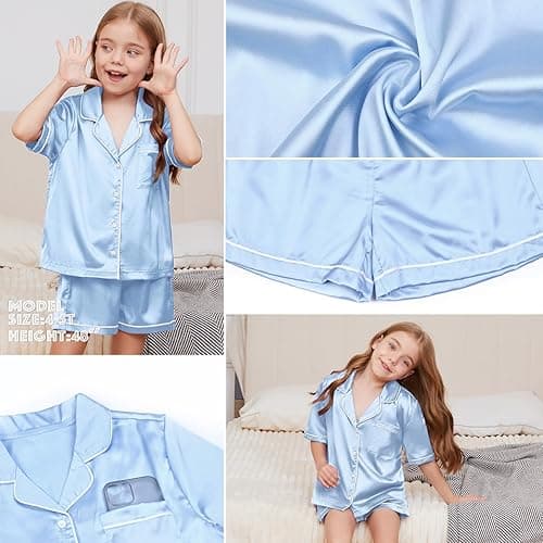 QPANCY Kids Satin Pajamas Sets Baby Boy Girl Button-Down Silk Sleepwear 2 Piece Short Sleeve Loungewear Clothes Set thumbnail 6