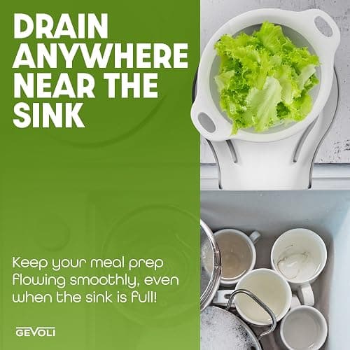 Gevoli Collapsible Colanders (3 Pack Set) Food Strainers with Over-Sink Water Draining Base for Pasta Fruits and Vegetables, White (3 Sizes, 3QT, 4QT and 5 Quart) thumbnail 5