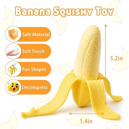2Pcs Realistic Banana Squishy Stress Relief Toy Simulated Peeling Banana Squeeze Fidget Toy Slow Rising Silicone Decompression Toy for Anxiety Relief Prank Gifts thumbnail 2