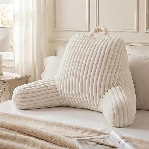 Blissful Diary Reading Pillow for Sitting in Bed, Flannel Back Pillow Bed Sitting Up for Adult & Children, Backrest Cushion for Sit Up in Couch or Floor, Dorm Essentials, Cream White - Image 1