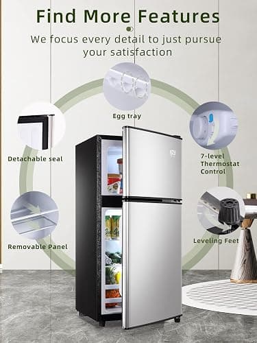 KRIB BLING 3.5 Cu.ft Refrigerators with Freezer, Fridge with 7 Level Temp Adjustable Thermostat, Fridge for Apartment, Office, Basement, Silver thumbnail 5