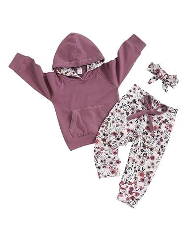 oklady Baby Girl Clothes,Hoodie Tops Floral Pant with Cute Headband Baby Girl Fall Outfits - Image 1