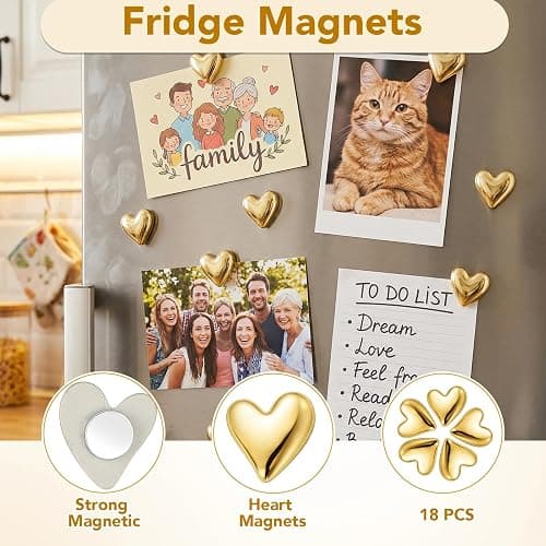 BESARME 18PCS Fridge Magnets, Gold Refrigerator Magnets, Small Cute Heart-Shaped Fridge Decor, Locker Magnets for Home, Kitchen, School, Office, Whiteboard thumbnail 3