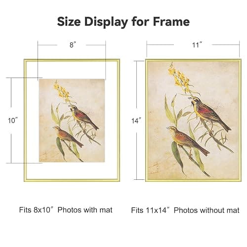 Fkvat 11x14 Picture Frame Set of 3, Matte Gold Modern Aluminum Metal Photo Frame with HD Glass, Fits 8x10 with Mat or 11 x 14 without Mat, for Horizontal Wall Mounting thumbnail 3