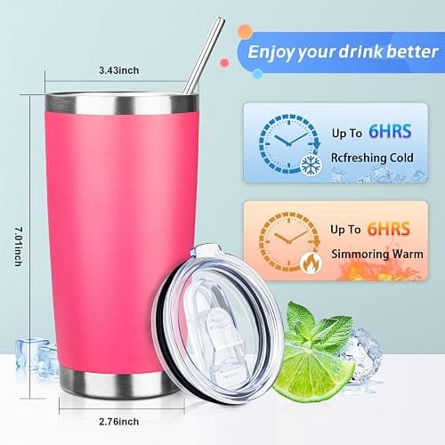 ATIKZHE 20oz Tumbler with Straw and Brush, Stainless Steel Vacuum Insulated tumbler, Double Wall Insulated Coffee Tumbler for Outdoor, Home, Travel,Office (Peach,1pcs) thumbnail 3