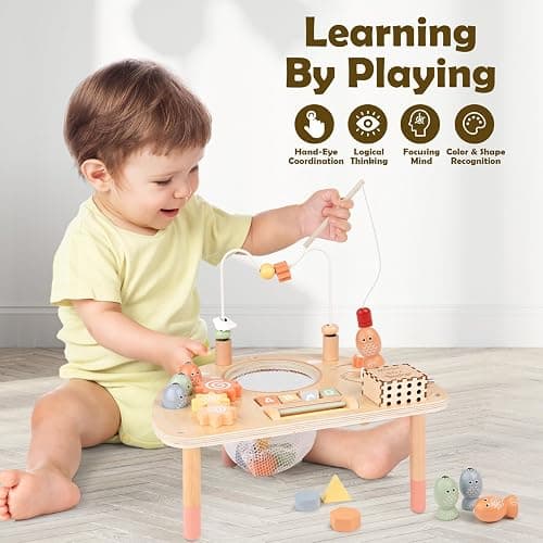 Activity Table for 1 Year Old, Montessori Toys for 1 2 Year Old Girls Boy Gifts, 8 in 1 Wooden Sensory Play Table for Toddler 1-3, Learning Toys for Baby 12-18 Months 1st Christmas Birthday Gifts thumbnail 4