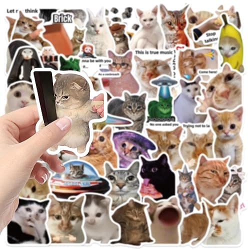 Cat Meme Stickers, Funny Cat Stickers for Kids Journaling Adults Kawaii,Cute Waterproof Vinyl Sticker for Water Bottles Laptops 50Pcs thumbnail 5