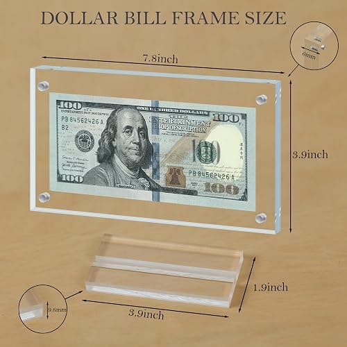 2Pcs Dollar Bill Frame Display Acrylic Dollar Bill Holder for Collectors Currency Frame Display Case Double-Sided Transparent Ticket Banknotes Stamp Photo Protector(Transparent-2) thumbnail 3