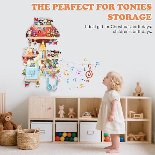 Mushroom for Tonies Box Organizer Storage Shelf Wall Mounted, Magnetic Floating Shelves for Toniebox Generation 1 & 2 Player Tonies Figures Characters, Earphones, Display Collection 30~40 Characters thumbnail 6
