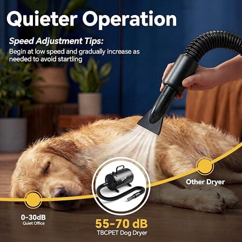 Dog Dryer High Velocity Dog Hair Dryer 5.2HP/2800W, Stepless Adjustable Speed Temperature Dogs Grooming Blaster Dryer, Pet Dryer with 4 Nozzles,Blow Dryer for Dogs(Black) thumbnail 7