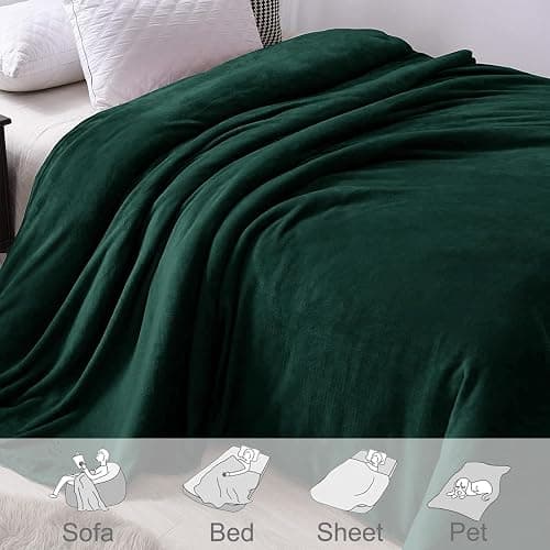 Exclusivo Mezcla Fleece Throw XL Blanket for Couch, Sofa, Super Soft and Warm Forest Green Blankets, All Season, Cozy, Plush, Lightweight, 50x70 Inches thumbnail 5
