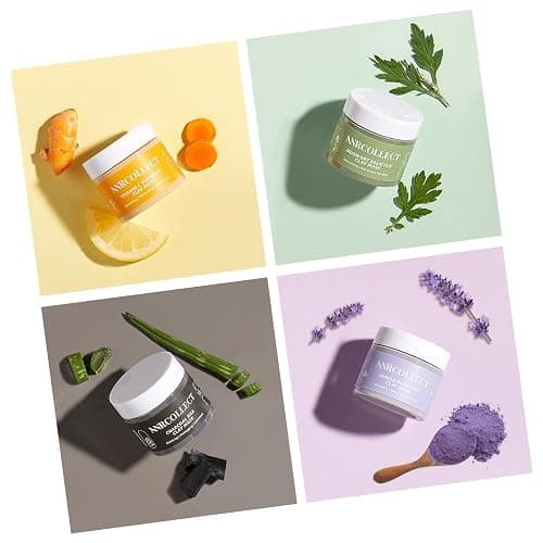 ANRCOLLECT 4-Pack Clay Face Mask Set (280g Total) - Vitamin C Turmeric, Charcoal BHA, Mugwort Salicylic & Purple Clay Masks for Deep Pore Cleansing, Oil Control & Blackhead Removal - Skincare Gift Set thumbnail 8