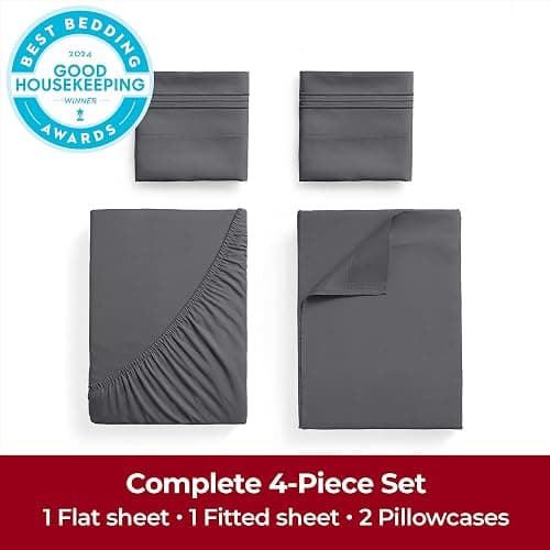 Mellanni Extra Deep Queen Sheets - 4 PC Iconic Collection Bedding - Hotel Luxury, Ultra Soft, Cooling Bed Sheets - Wrinkle, Fade, Stain Resistant (Queen, Gray) thumbnail 4