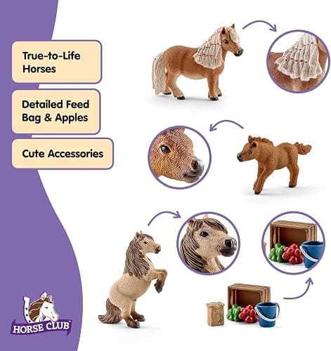 Schleich Horse Club - 8 PC Miniature Shetland Pony Family Playset - Mare, Stallion, and Baby Mini Horse Figurines and Accessories - Realistic Equestrian Toys for Girls and Boys Ages 5+ | 41432 thumbnail 3