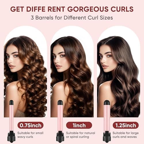 Rotating Curling Iron Set, Automatic Curling Wand for Long Hair, Easy to Use Hair Curler Get Effortless Beach Waves, 3 Sizes Ceramic Barrel 0.75" 1" 1.25" to 430°F with Home Button, Dual Voltage thumbnail 2