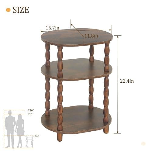 MaxSmeo Side Table, 3-Tier Small End Table, Modern Oval Night Stand Accent Table for Living Room, Bedroom, Rustic Brown thumbnail 3
