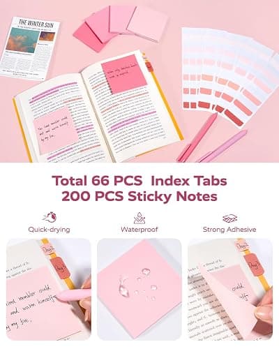 Four Candies Pink School Supplies with Case, Gel Pens with Black Ink, Correction Tapes, Pastel Highlighters, Mechanical Pencils, Sticky Notes, Index Post for Bible Study Stationary College Essentials thumbnail 6