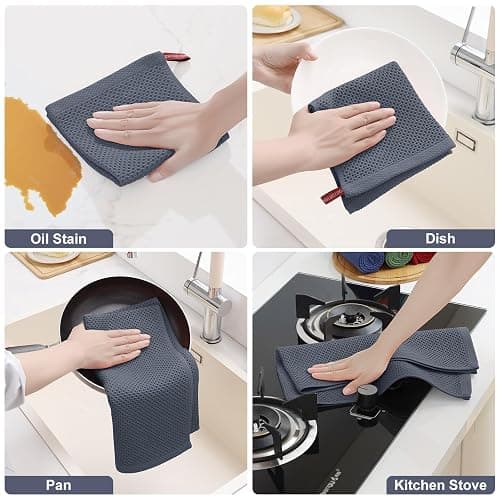Homaxy 100% Cotton Kitchen Towels and Dishcloths Set, 12 x 12 Inches and 13 x 28 Inches, Set of 12 Bulk Kitchen Towels Set, Ultra Soft Absorbent Dish Cloths for Washing Dishes, Dark Grey thumbnail 6