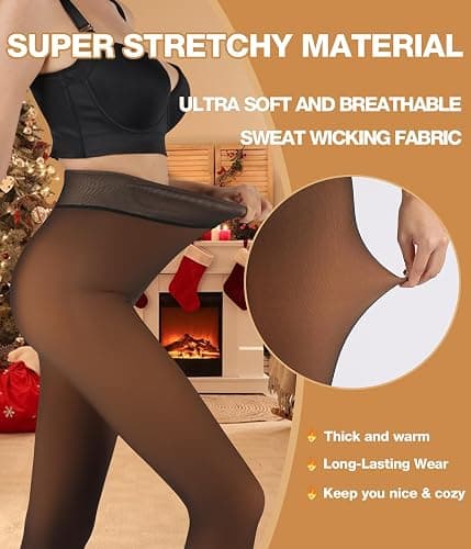 MERYLURE Fleece Lined Tights Women Fake Translucent Winter Warm Thick Pantyhose Thermal Sheer Leggings for All Skin Tone thumbnail 3