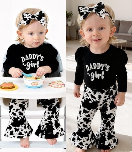 grehava Baby Girl Romper Set and Bell Bottom Pant with Bow Headband Infant Fall Outfit 6-18 Month thumbnail 3