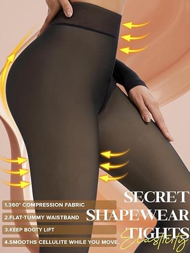 Tyusatu Fleece Lined Tights Leggings Women Black,Fleece Lined Tights Thermal Warm or Winter Skintone Sheer thumbnail 4