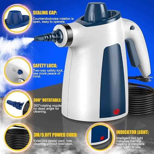 Hand Held Steam Cleaner, Portable Steam Cleaners, Steam Cleaner Handheld, Comes with 12-Piece Accessories for Multi-Surface Stain Removal, Perfect for Stain Removal, Car, Sofa, Floor, Bathroom, Window thumbnail 5
