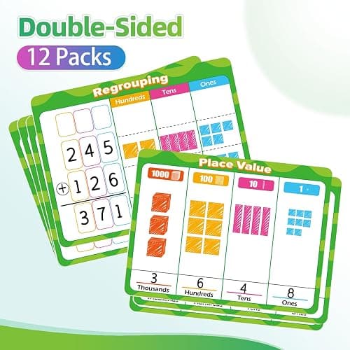 Laffunz 12 PCS Place Value Chart Dry Erase Flash Cards Math Manipulatives | Addition and Subtraction Learning Math Games for Kids, Base Ten Board 1st 2nd 3rd Grade Teacher Classroom Must Haves thumbnail 3
