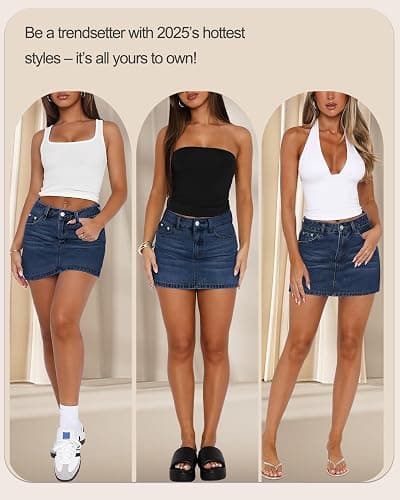 MONCCIZA Women’s Denim Jean Skirt Mini Y2K Low Waisted Casual Cute Skirts with Pockets thumbnail 4
