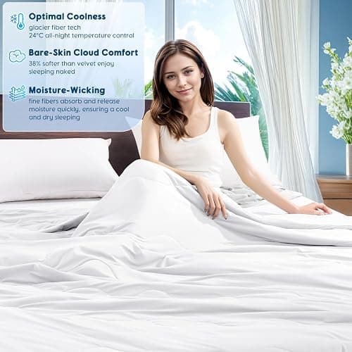 Gehtmnl Cooling Blanket for Hot Sleepers & Night Sweats – Cooling Comforter, Breathable Lightweight Double-Sided Summer Bedding, Breathable Soft All Season (Arctic White, Queen(90"x90")) thumbnail 5