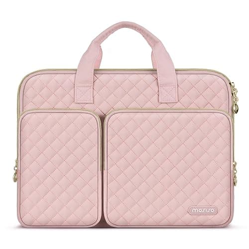 MOSISO 360 Protective Laptop Case 14 inch, 14 inch Laptop Sleeve | Compatible with HP Lenovo Dell ASUS Acer, HP Stream, Dell Latitude,Square Quilted Bag with 2 Pockets&Handle&Belt, Chalk Pink - Image 1